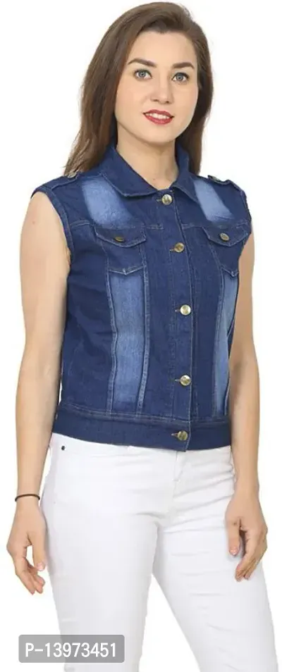 Stylish Navy Blue Denim Ombre Button Denim Jacket For Women-thumb3