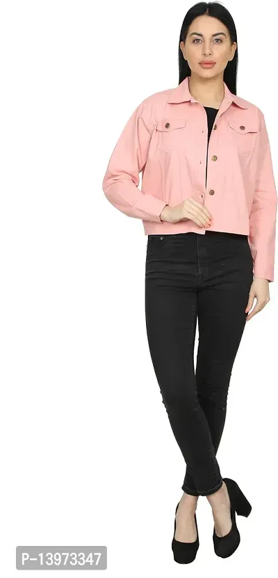 Stylish Pink Denim Ombre Button Denim Jacket For Women-thumb5