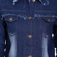 Stylish Navy Blue Denim Ombre Button Denim Jacket For Women-thumb2