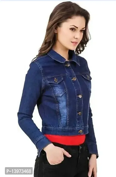 Stylish Navy Blue Denim Ombre Button Denim Jacket For Women-thumb3