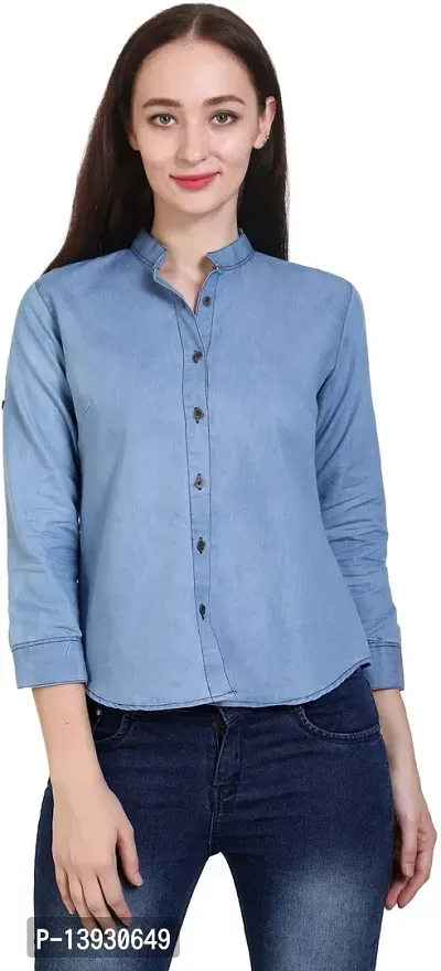 Elegant Blue Denim Shirt For Women