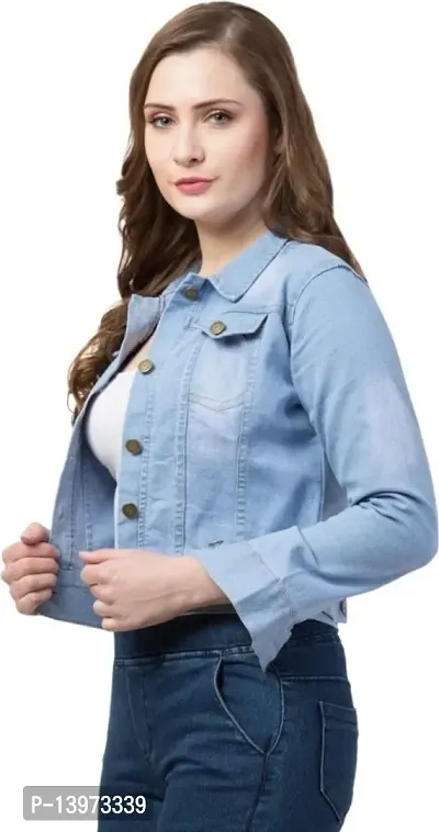 Stylish Blue Denim Ombre Button Denim Jacket For Women-thumb3
