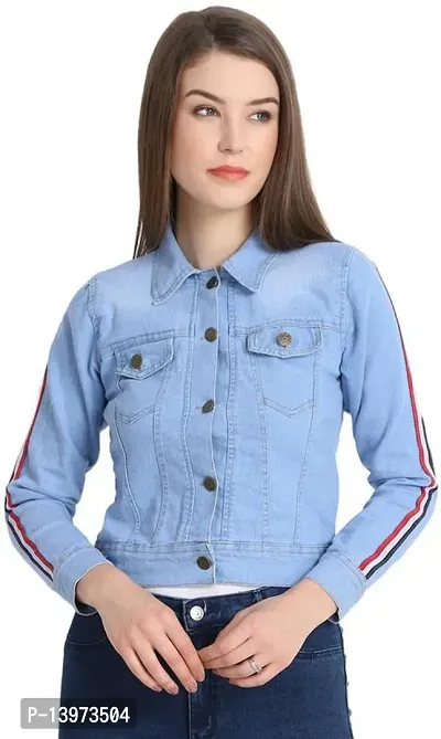 Stylish Navy Blue Denim Ombre Button Denim Jacket For Women-thumb0