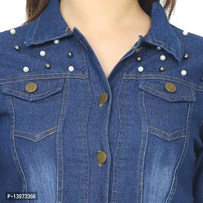 Stylish Navy Blue Denim Ombre Button Denim Jacket For Women-thumb4