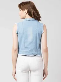 Stylish Blue Denim Ombre Button Denim Jacket For Women-thumb1