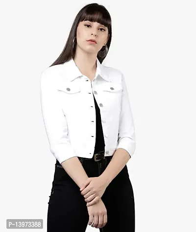 Stylish White Denim Ombre Button Denim Jacket For Women