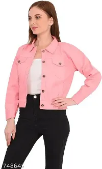 Stylish Pink Denim Ombre Button Denim Jacket For Women-thumb3
