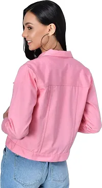 Stylish Pink Denim Ombre Button Denim Jacket For Women-thumb1