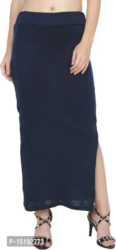 Stylish Cotton Navy Blue Elasticated Solid Pencil Skirt For Women