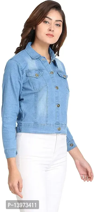 Stylish Blue Denim Ombre Button Denim Jacket For Women-thumb5