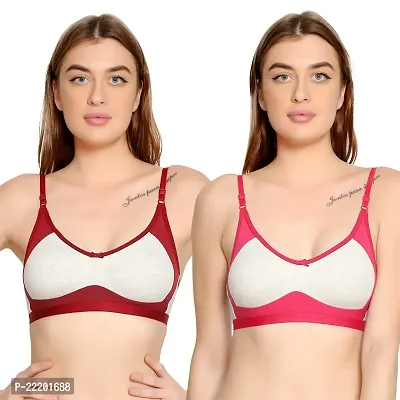 BELLA BEAUTY Women's Cotton Blend Non Padded Wire Free T-Shirt Bra Combo Pack of 2(SEB-MaroonRani-36)