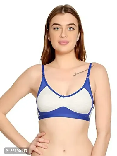 BELLA BEAUTY Women's Cotton Blend Non Padded Wire Free T-Shirt Bra(Bra and Combo-01-Blue-36B)-thumb0