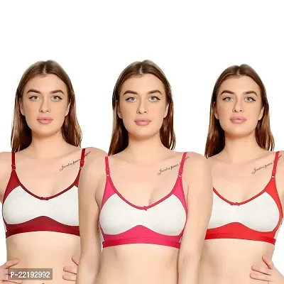 BELLA BEAUTY Women's Cotton Blend Non Padded Wire Free T-Shirt Bra Pack of 3(Combo-11)-thumb0