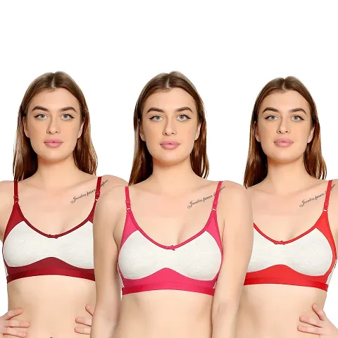 BELLA BEAUTY Women's Cotton Blend Non Padded Wire Free T-Shirt Bra Pack of 3(Combo-11)