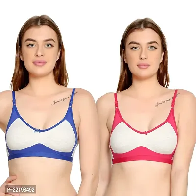 BELLA BEAUTY Women's Cotton Blend Non Padded Wire Free T-Shirt Bra Combo Pack of 2(SEB-BlueRani-34)