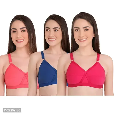 BELLA BEAUTY Cotton Blend Non-Padded Wire Free T-Shirt Bra for Women Combo Pack of 3(Bella.Bra)-thumb0