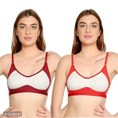 BELLA BEAUTY Women's Cotton Blend Non Padded Wire Free T-Shirt Bra Combo Pack of 2(SEB-MaroonRed-30)