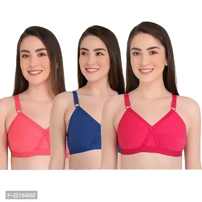 BELLA BEAUTY Cotton Blend Non-Padded Wire Free T-Shirt Bra for Women Combo Pack of 3(Bella.BRA-01-34B)-thumb0