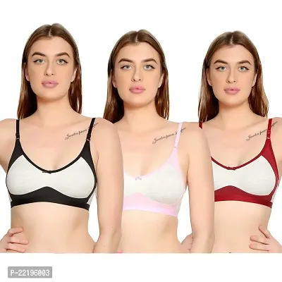 BELLA BEAUTY Women's Cotton Blend Non Padded Wire Free T-Shirt Bra Pack of 3(Combo-11)