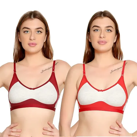 BELLA BEAUTY Women's Cotton Blend Non Padded Wire Free T-Shirt Bra Combo Pack of 2(SEB)