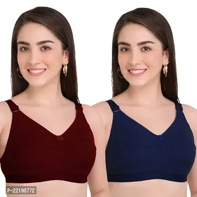 BELLA BEAUTY Cotton Blend Non-Padded Wire Free T-Shirt Bra for Women Combo Pack of 2(SEB-1)-thumb0