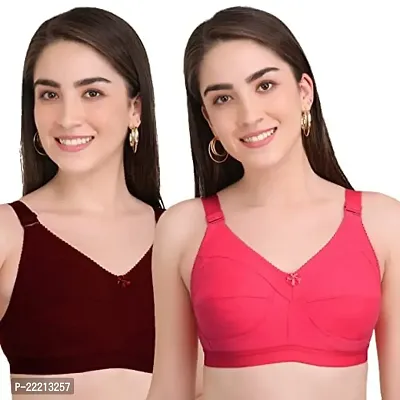 BELLA BEAUTY Cotton Blend Non-Padded Wire Free T-Shirt Bra for Women?(Combo-002-Maroon and Pink-36B)
