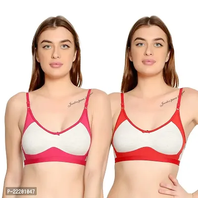 BELLA BEAUTY Women's Cotton Blend Non Padded Wire Free T-Shirt Bra Combo Pack of 2(SEB-RaniRed-28)