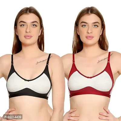 BELLA BEAUTY Women's Cotton Blend Non Padded Wire Free T-Shirt Bra Combo Pack of 2(SEB-BlackMaroon-38)