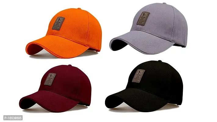 CLASSYMESSI Combo Pack of 4 Ediko Caps Fit for Mens and Womens Quick Drying Adjustable UV- Protection Cotton Cap (Black Grey Orange Maroon)-thumb0