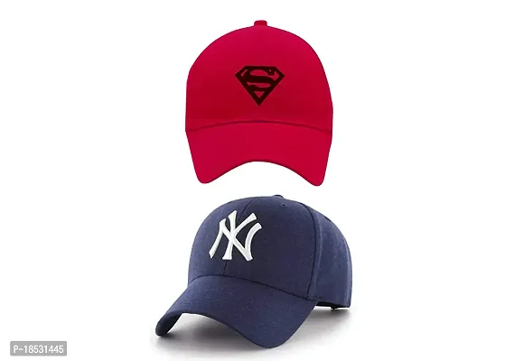 Cap Combo Pack of 2 Baseball Caps for Men and Women Stylish Unisex Cotton Blend Caps Men for All Sports Football (RED (MAX) Blue (NY))