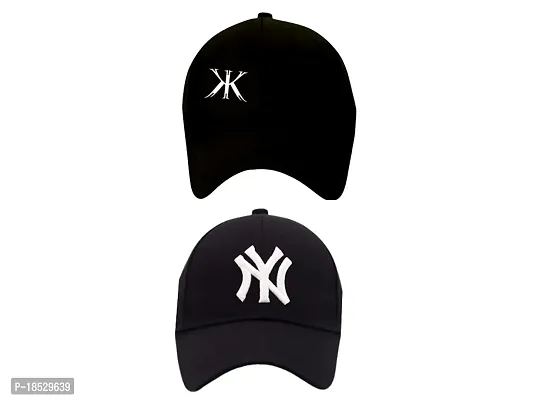 Cap Combo Pack of 2 Baseball Caps for Men and Women Stylish Unisex Cotton Blend Caps Men for All Sports Cricket Running Dating Love Gifts Hat for Boys and Girls (Black (AE) Black (NY))