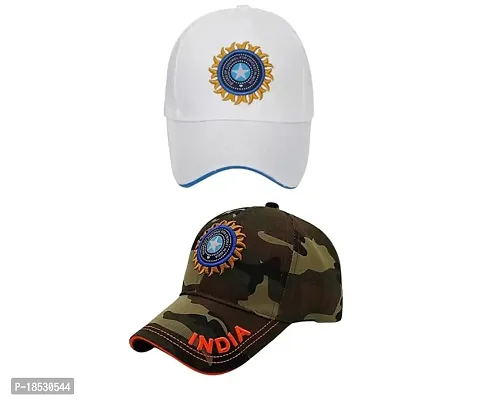 CLASSYMESSI Men's and Women's India Cricket Cap Genuine Quality Original Cap for All Cricket Fans Sports Cap (White,Army)-thumb0