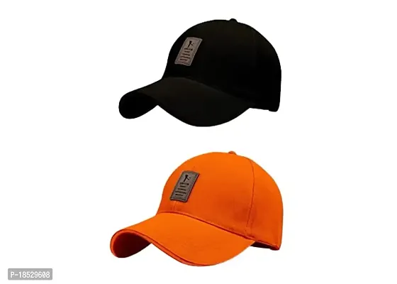 EDIKO Cap Combo Pack of 2 Cotton Cap for Men's and Women's (Black  Orange)-thumb0