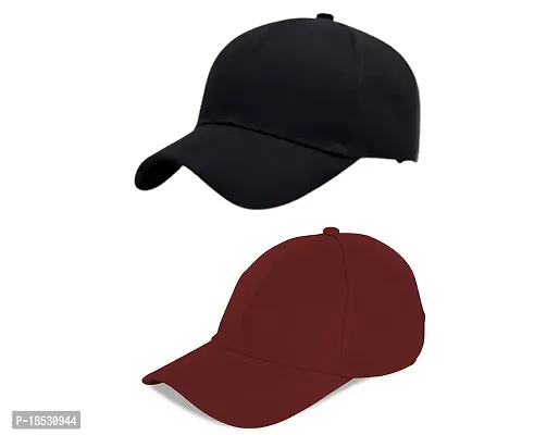 Baseball Combo Caps for Mens and Womens UV- Protection Stylish Cotton Blend Caps Men for All Fashions Caps for Boys and Girls (Black  Maroon)