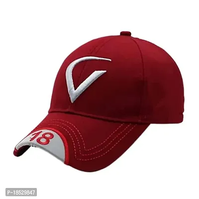 Cap for Men and Women VIRAT Cotton Blend Cap Use for Sports Cricket All Outdoor Indoor Activities (Black V Maroon V)-thumb5