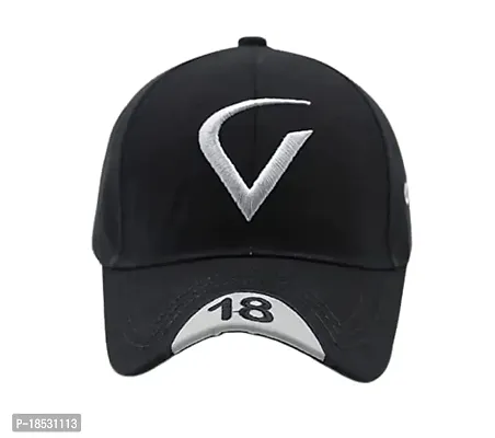 Cap for Men and Women VIRAT Cotton Blend Cap Use for Sports Cricket All Outdoor Indoor Activities (Black V)