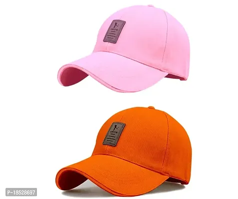 EDIKO Cap Combo Pack of 2 Cotton Cap for Men's and Women's (Pink  Orange)