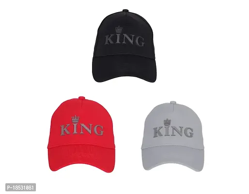 Baseball Combo Caps for Mens and Womens UV- Protect Stylish Cotton Blend King Caps Men for All Sports Caps for Boys and Girls (RED  Black  Grey)-thumb0