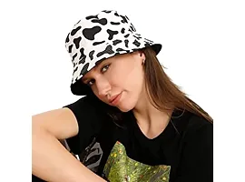 CLASSYMESSI Combo Pack of 2 Bucket Hat White Shade Black Bucket Hats for Men and Women Cotton Hats for Girls Wide Brim Floppy (White  Cow)-thumb1