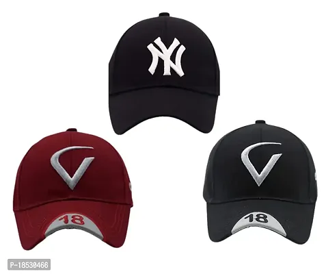 Cap for Men and Women VIRAT Cotton Blend Cap Use for Sports Cricket All Outdoor Indoor Activities (Black NY Maroon V Black V)
