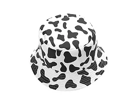 CLASSYMESSI Combo Pack of 2 Bucket Hat White Shade Black Bucket Hats for Men and Women Cotton Hats for Girls Wide Brim Floppy (White  Cow)-thumb3