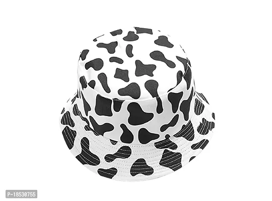 CLASSYMESSI Combo Pack of 2 Bucket Hat White Shade Black Bucket Hats for Men and Women Cotton Hats for Girls Wide Brim Floppy (White  Cow)-thumb4