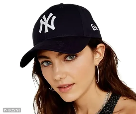 Cap for Men and Women Cotton Cap Use for Sports Cricket All Outdoor Indoor Activities (Black NY)-thumb0