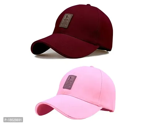 EDIKO Cap Combo Pack of 2 Cotton Cap for Men's and Women's (Maroon  Pink)-thumb0