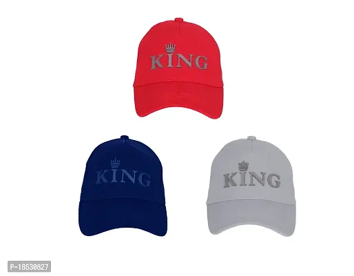 Baseball Combo Caps for Mens and Womens UV- Protect Stylish Cotton Blend King Caps Men for All Sports Caps for Boys and Girls (Grey  Blue  RED)-thumb0