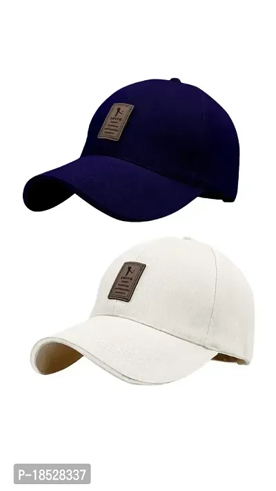 EDIKO Cap Combo Pack of 2 Cotton Cap for Men's and Women's (Blue  White)