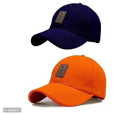 EDIKO Cap Combo Pack of 2 Cotton Cap for Men's and Women's (Blue  Orange)