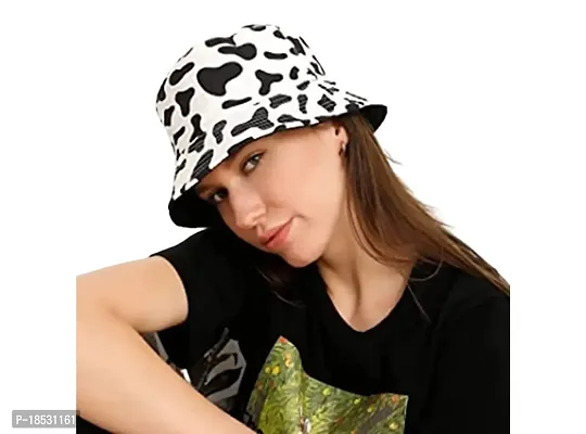 CLASSYMESSI Bucket Hat White Shade Black Bucket Hats for Men and Women Cotton Hats for Girls Wide Brim Floppy Summer Traveling (Cow Print)