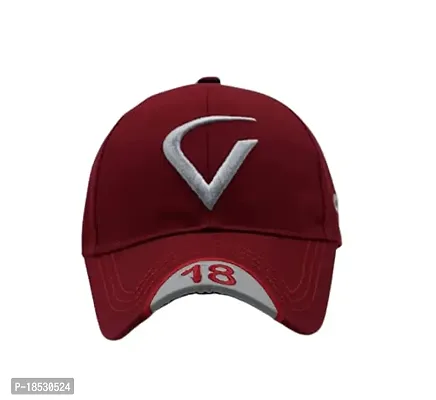 Cap for Men and Women VIRAT Cotton Blend Cap Use for Sports Cricket All Outdoor Indoor Activities (Maroon V)-thumb0