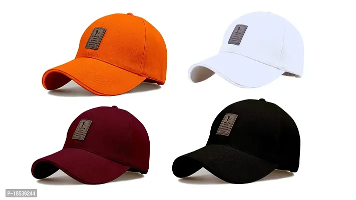 CLASSYMESSI Combo Pack of 4 Ediko Caps Fit for Mens and Womens Quick Drying Adjustable UV- Protection Cotton Cap (Black White Orange Maroon)